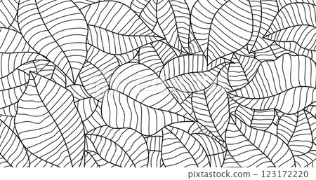 Intricate hand-drawn leaves pattern in black isolated on white background.Vector illustration. Intricate hand-drawn leaves pattern in black isolated on white background.Vector illustration. 123172220