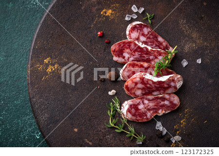 Salami sausage fuet with spice 123172325