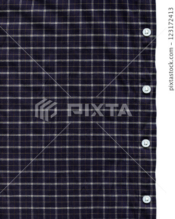 Navy blue classic plaid fabric, shirt fabric and button detail, checked shirt detail, checked shirt detail 123172413