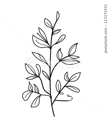Cute branch with flowers and leaves isolated on white background.Vector illustration. 123172431