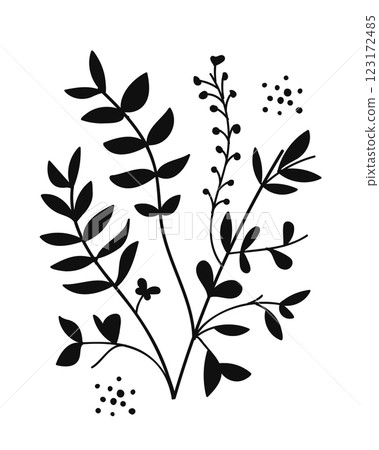 Silhouette Twigs with Leaves.Vector illustration. 123172485