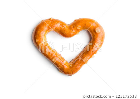 Heart shaped pretzel  isolated on white background. 123172538