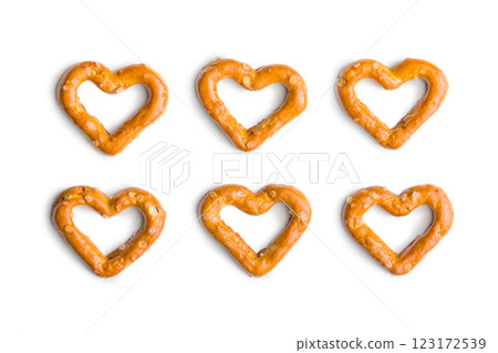 Heart shaped pretzel  isolated on white background. 123172539