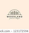 woodland tree landscape vector logo symbol with sunset illustration design 123172594