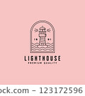 lighthouse emblem logo minimalist vector symbol illustration design, line style 123172596