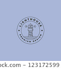 lighthouse emblem logo minimalist vector symbol illustration design, line style 123172599