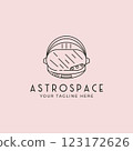 astronaut space helmet space walk line art logo vector label design illustration 123172626