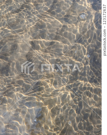 Clear sea water with sunlight reflections and visible sand beneath, creating a serene pattern perfect for use as a background Clear sea water with sunlight reflections and visible sand beneath, creating a serene pattern perfect for use as a background 123172637