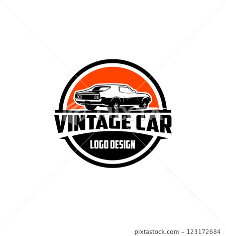 1969 ford mustang legend car silhouette. with beautiful twilight view from behind. best for logo, badge, emblem, icon, sticker design. available in eps 10 123172684