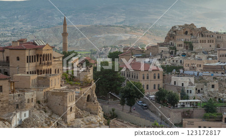 Urgup Town aerial view from Temenni Hill in Cappadocia Region of Turkey timelapse Urgup Town aerial view from Temenni Hill in Cappadocia Region of Turkey timelapse 123172817
