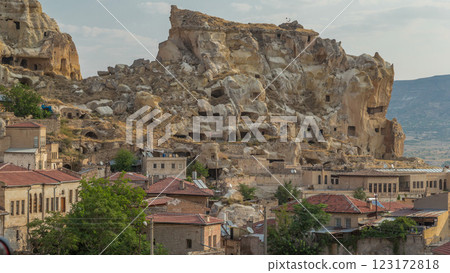 Urgup Town aerial view from Temenni Hill in Cappadocia Region of Turkey timelapse 123172818