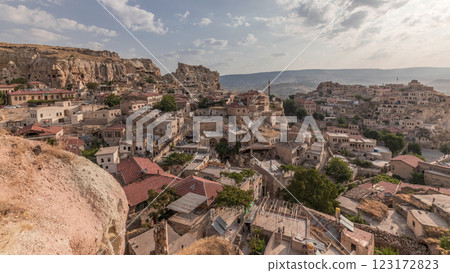 Urgup Town aerial view from Temenni Hill in Cappadocia Region of Turkey timelapse 123172823