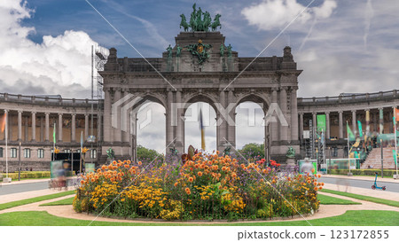 Timelapse of the Cinquantenaire Arcade in Parc du Cinquantenaire, Brussels, Belgium. 123172855