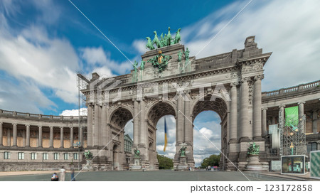 Hyperlapse of the Cinquantenaire Arcade in Parc du Cinquantenaire, Brussels, Belgium. 123172858