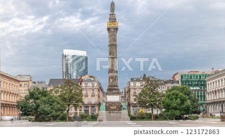 Congress Column Timelapse in Brussels, Belgium. A monumental neoclassical column on Place du Congres 123172863
