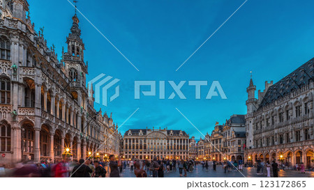 The Grand-Place day to night timelapse hyperlapse in Brussels, Belgium. The Grand-Place day to night timelapse hyperlapse in Brussels, Belgium. 123172865