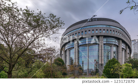 Buildings in Brussels European Quarter timelapse with the European Parliament 123172870