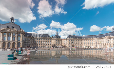 Place de la Bourse and Miroir d'eau timelapse hyperlapse in Bordeaux, France, reflecting historic architecture Place de la Bourse and Miroir d'eau timelapse hyperlapse in Bordeaux, France, reflecting historic architecture 123172895
