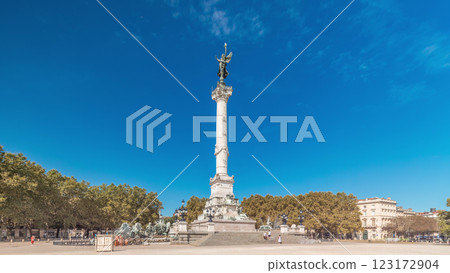 Monument Aux Girondins on Esplanade Des Quinconces timelapse hyperlapse in Bordeaux, France 123172904