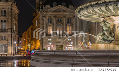Place de la Bourse and the fountains at night timelapse in Bordeaux, France. Place de la Bourse and the fountains at night timelapse in Bordeaux, France. 123172935