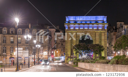 Porte de Bourgogne night timelapse, historic medieval gate in Bordeaux, France. Porte de Bourgogne night timelapse, historic medieval gate in Bordeaux, France. 123172936