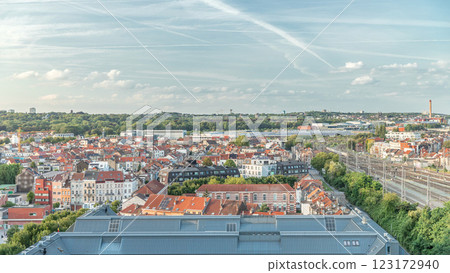 Aerial panorama of Laeken timelapse, Brussels Capital Region, Belgium, showcasing cityscape 123172940