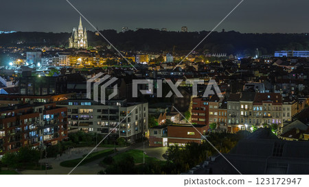 Aerial panorama of Laeken night timelapse, Brussels Capital Region, Belgium, showcasing cityscape Aerial panorama of Laeken night timelapse, Brussels Capital Region, Belgium, showcasing cityscape 123172947