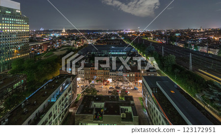 Aerial panorama of Laeken night timelapse, Brussels Capital Region, Belgium, showcasing cityscape Aerial panorama of Laeken night timelapse, Brussels Capital Region, Belgium, showcasing cityscape 123172951