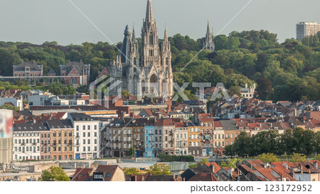 Aerial view of Notre Dame de Laeken church spires timelapse in Brussels, Belgium. Aerial view of Notre Dame de Laeken church spires timelapse in Brussels, Belgium. 123172952
