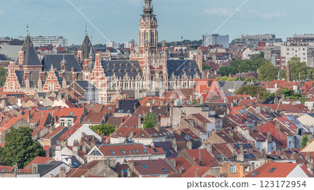 Aerial view of Schaerbeek Town Hall timelapse in Brussels, Belgium. 123172954