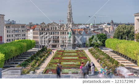 Aerial timelapse of Mont des Arts Garden in Brussels, Belgium. 123172967