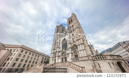 Hyperlapse of the Brussels Cathedral of St. Michael and St. Gudula, Belgium. 123172971