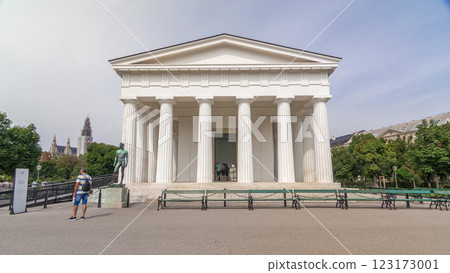 View of the temple Theseus timelapse hyperlapse and historic park Volksgarten with its old rosarium in Vienna in Austria View of the temple Theseus timelapse hyperlapse and historic park Volksgarten with its old rosarium in Vienna in Austria 123173001