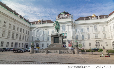 Equestrian statue of Holy Roman Emperor Joseph II riding a horse in Josefsplatz Square timelapse hyperlapse Equestrian statue of Holy Roman Emperor Joseph II riding a horse in Josefsplatz Square timelapse hyperlapse 123173007