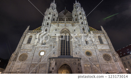 St. Stephen's Cathedral night timelapse hyperlapse, the mother church of Roman Catholic Archdiocese of Vienna, Austria St. Stephen's Cathedral night timelapse hyperlapse, the mother church of Roman Catholic Archdiocese of Vienna, Austria 123173014