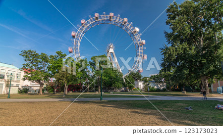 Wiener Riesenrad in Prater timelapse hyperlapse - oldest and biggest ferris wheel in Austria. Wiener Riesenrad in Prater timelapse hyperlapse - oldest and biggest ferris wheel in Austria. 123173023