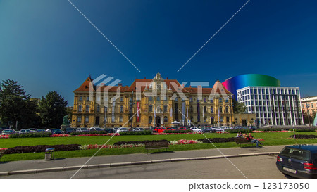 A view of the Museum of Arts and Crafts timelapse hyperlapse in Zagreb during the day. Croatia A view of the Museum of Arts and Crafts timelapse hyperlapse in Zagreb during the day. Croatia 123173050