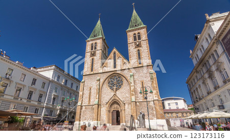 Catholic Cathedral known also as Sacred Heart Cathedral timelapse hyperlapse, in Sarajevo, Bosnia and Herzegovina. Catholic Cathedral known also as Sacred Heart Cathedral timelapse hyperlapse, in Sarajevo, Bosnia and Herzegovina. 123173116