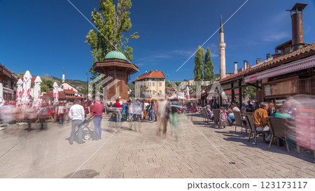 The Sebilj fountain in Sarajevo old city in Bosnia and Herzegovina timelapse hyperlapse. 123173117