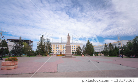 Monument to Abai in Uralsk timelapse hyperlapse. 123173165