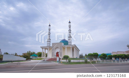Main mosque with high minarets in Uralsk timelapse hyperlapse. 123173168
