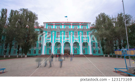 Ural Pedagogical Institute named after A. Pushkin in Uralsk timelapse hyperlapse. 123173169