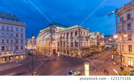 Beautiful view of Wiener Staatsoper aerial day to night timelapse in Vienna, Austria 123173188