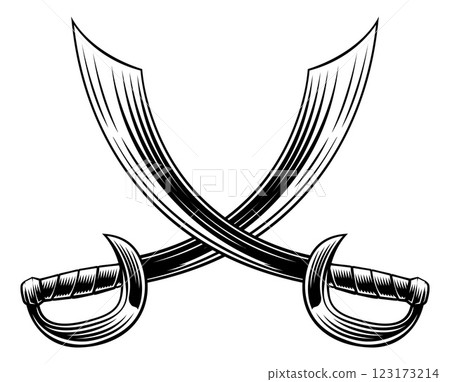 Crossed Pirate Scimitar Cutlass Saber Swords Crossed Pirate Scimitar Cutlass Saber Swords 123173214
