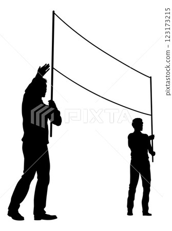 Banner Silhouette Protestors at March Rally Strike Banner Silhouette Protestors at March Rally Strike 123173215