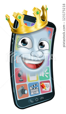 Mobile Phone King Crown Cartoon Mascot Mobile Phone King Crown Cartoon Mascot 123173218