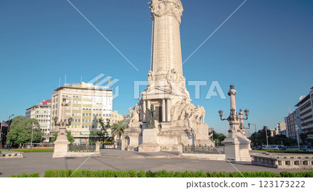 The Marquess of Pombal Square which is an important roundabout in the center of Lisbon timelapse hyperlapse 123173222