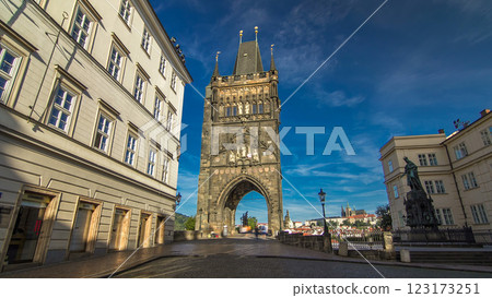 Old Town Bridge Tower of the Charles Bridge timelapse hyperlapse - one of the most beautiful Gothic constructions in world. 123173251
