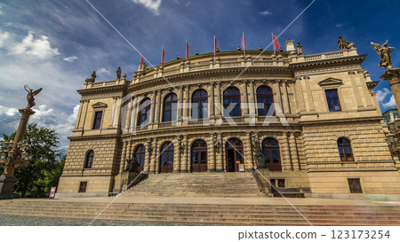 The Rudolfinum Prague timelapse hyperlapse, a beautiful neo-renaissance building which is home to the Czech Philharmonic Orchestra. The Rudolfinum Prague timelapse hyperlapse, a beautiful neo-renaissance building which is home to the Czech Philharmonic Orchestra. 123173254