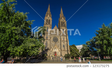 Medieval cathedral of Saint Ludmila timelapse hyperlapse in Prague in the Czech republic Medieval cathedral of Saint Ludmila timelapse hyperlapse in Prague in the Czech republic 123173275